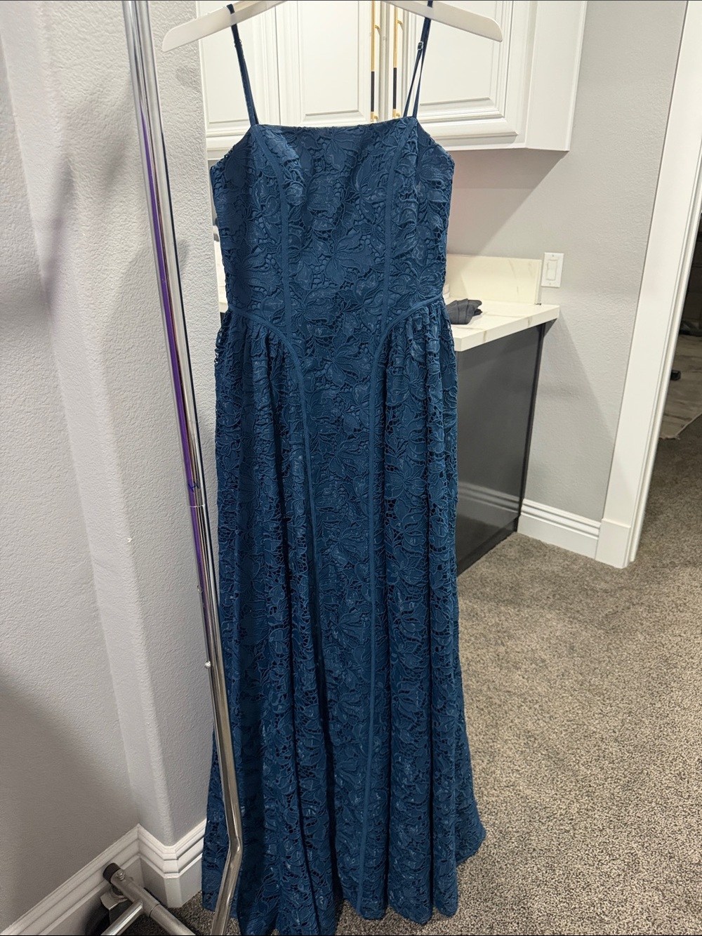 Azazie Teal Lace Spaghetti-Strap Maxi Dress